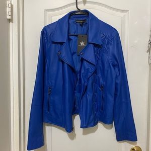 BNWT ROCK & REPUBLIC ROYAL BLUE VEGAN LEATHER MOTO JACKET